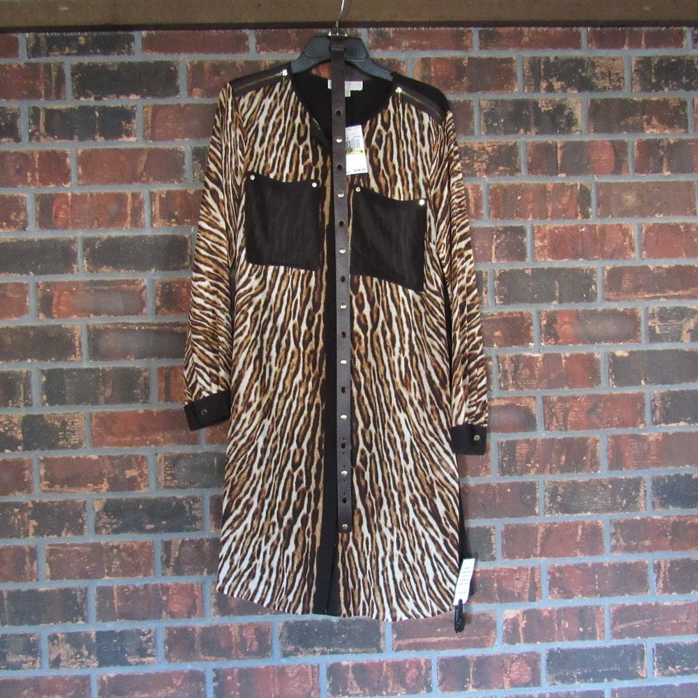 Michael Kors Tiger Print Belted Shirt Dress